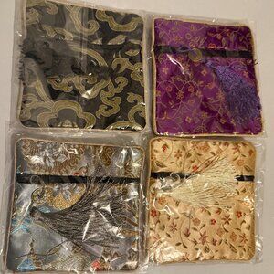 Set of 4 Chinese Handmade Satin Silk Embroidery Purse Wallet Coin Card Bag